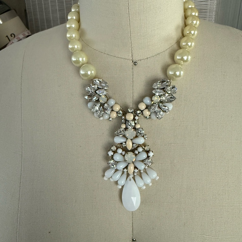 BHLDN Cream Pearl and Silver Crystal Necklace